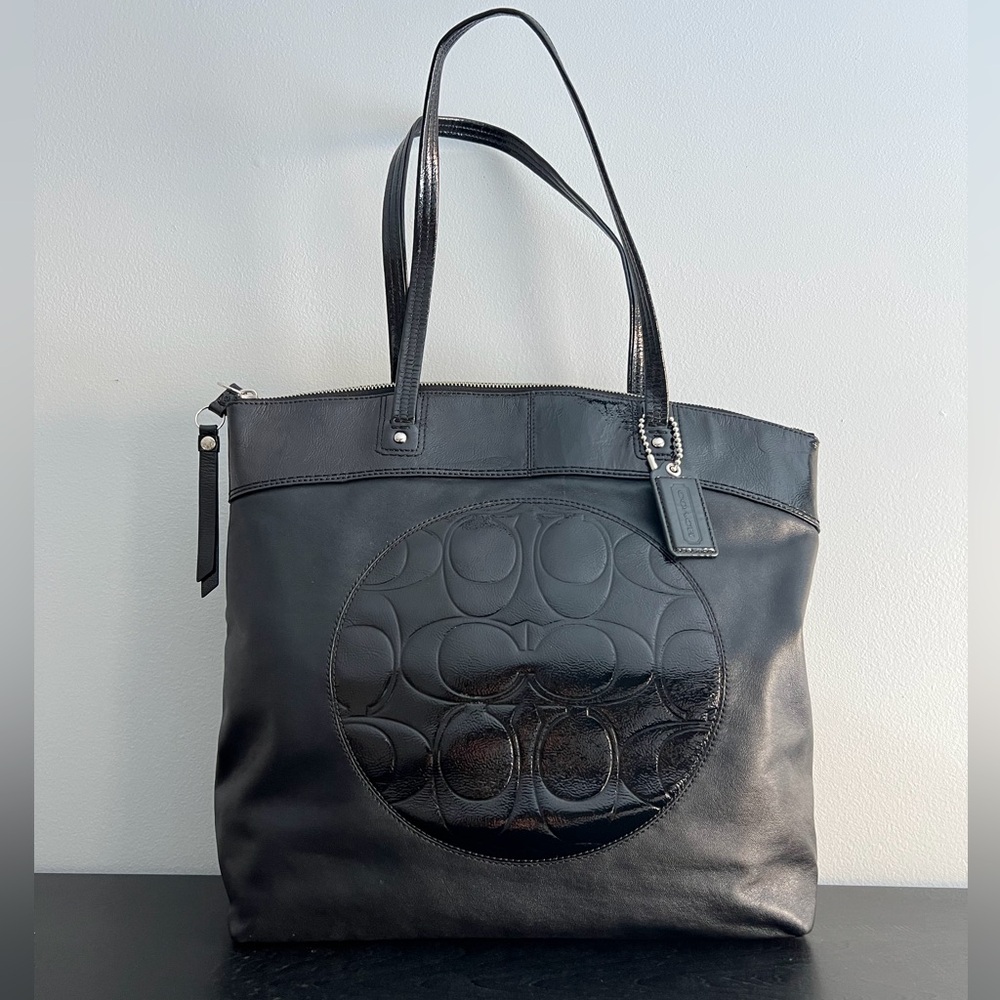 Coach Black Leather Signature Tote